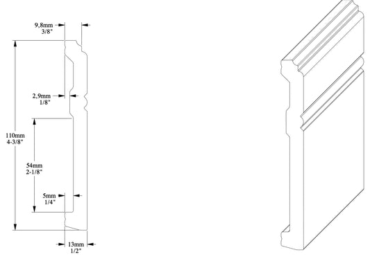 SX105F Orac Decor listwa przypodłogowa – rysunek techniczny z wymiarami w mm (karta techniczna producenta Orac)