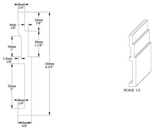 SX180F Orac Decor listwa przypodłogowa – rysunek techniczny z wymiarami w mm (karta techniczna producenta Orac)