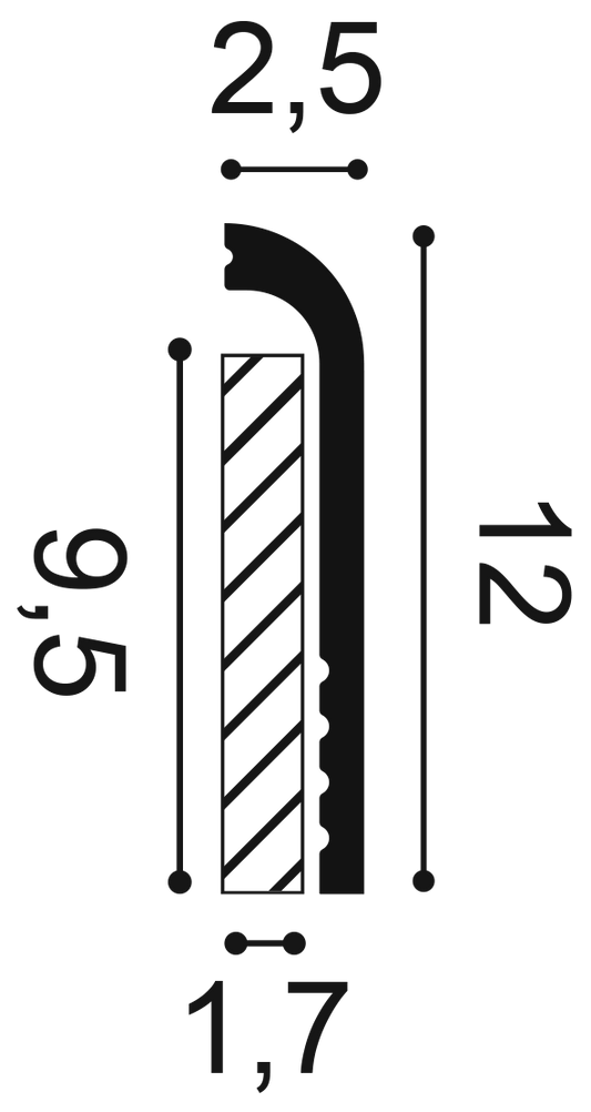 SX185 Orac Decor Listwa przypodłogowa 200 cm – przekrój techniczny