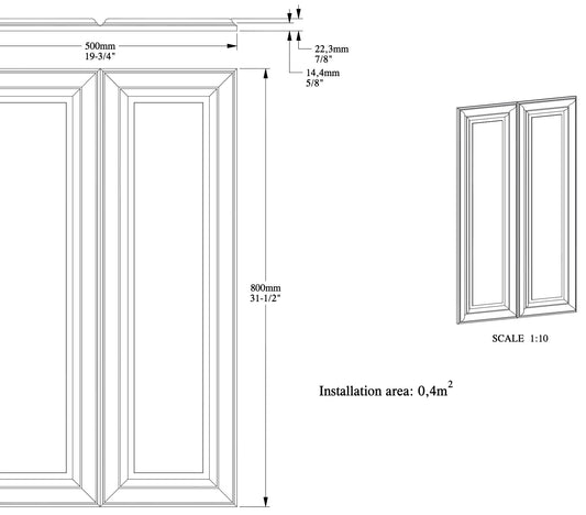 W124 Orac Decor panel ścienny – rysunek techniczny z wymiarami w mm (karta techniczna producenta Orac)