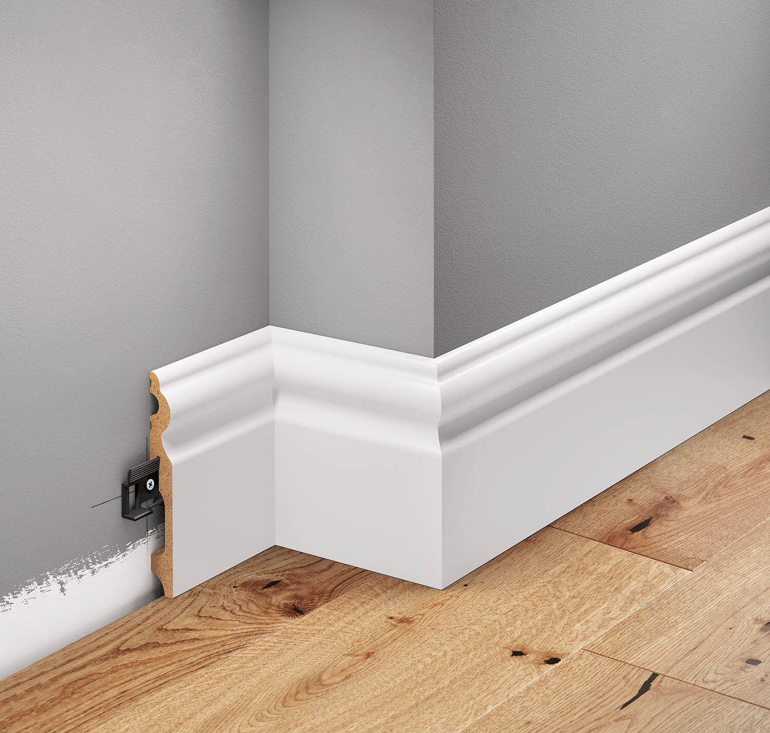 LMDF-08M Creativa Listwa przypodłogowa biała RAL 9003 220 cm – kształt profilu (zdjęcie poglądowe)