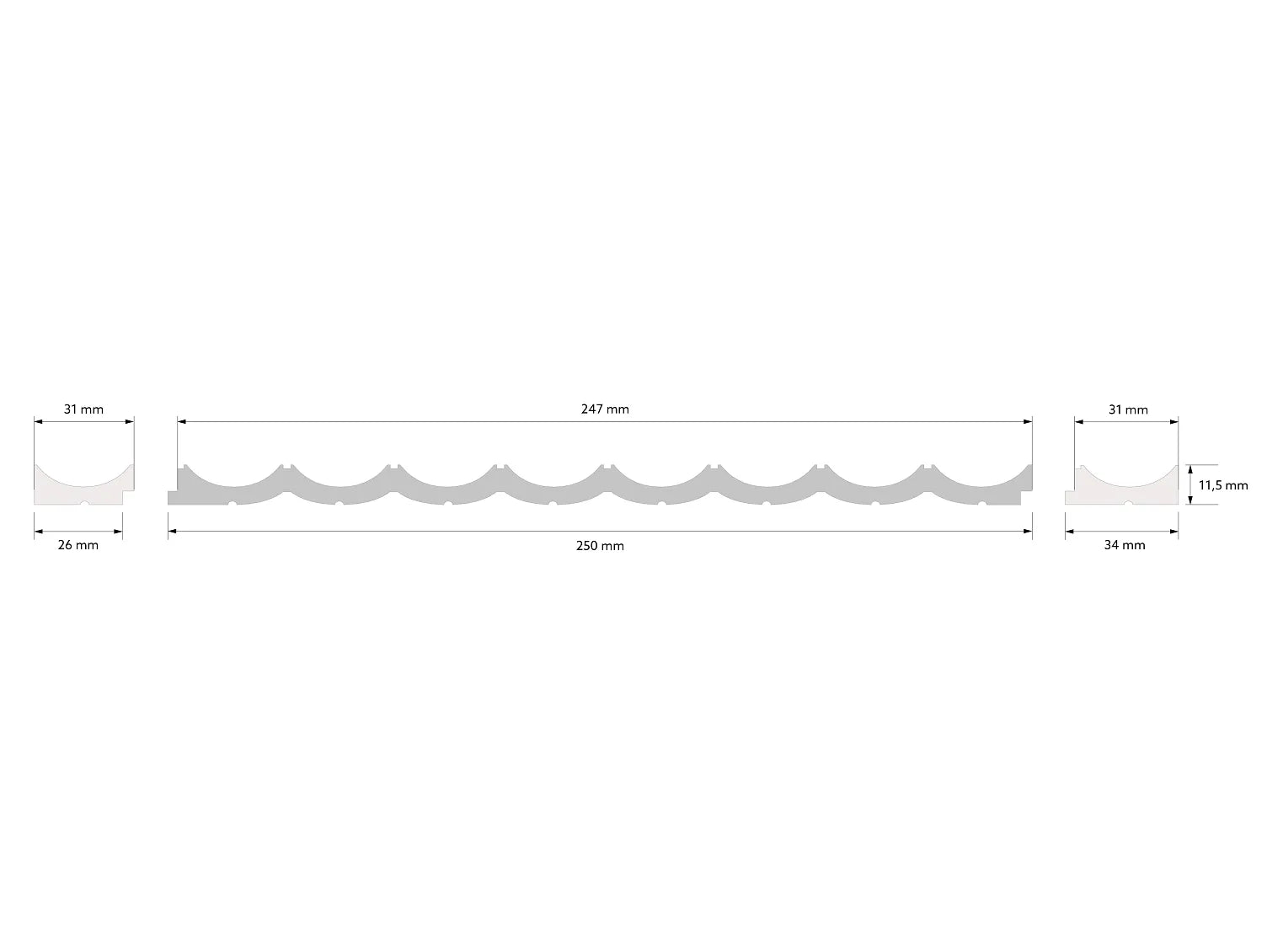 WP002LP Mardom Decor zakończenie panelu ściennego – rysunek techniczny (producent Mardom Decor)