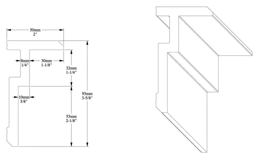 CX197 Orac Decor listwa sufitowa – rysunek techniczny z wymiarami w mm (karta techniczna producenta Orac)
