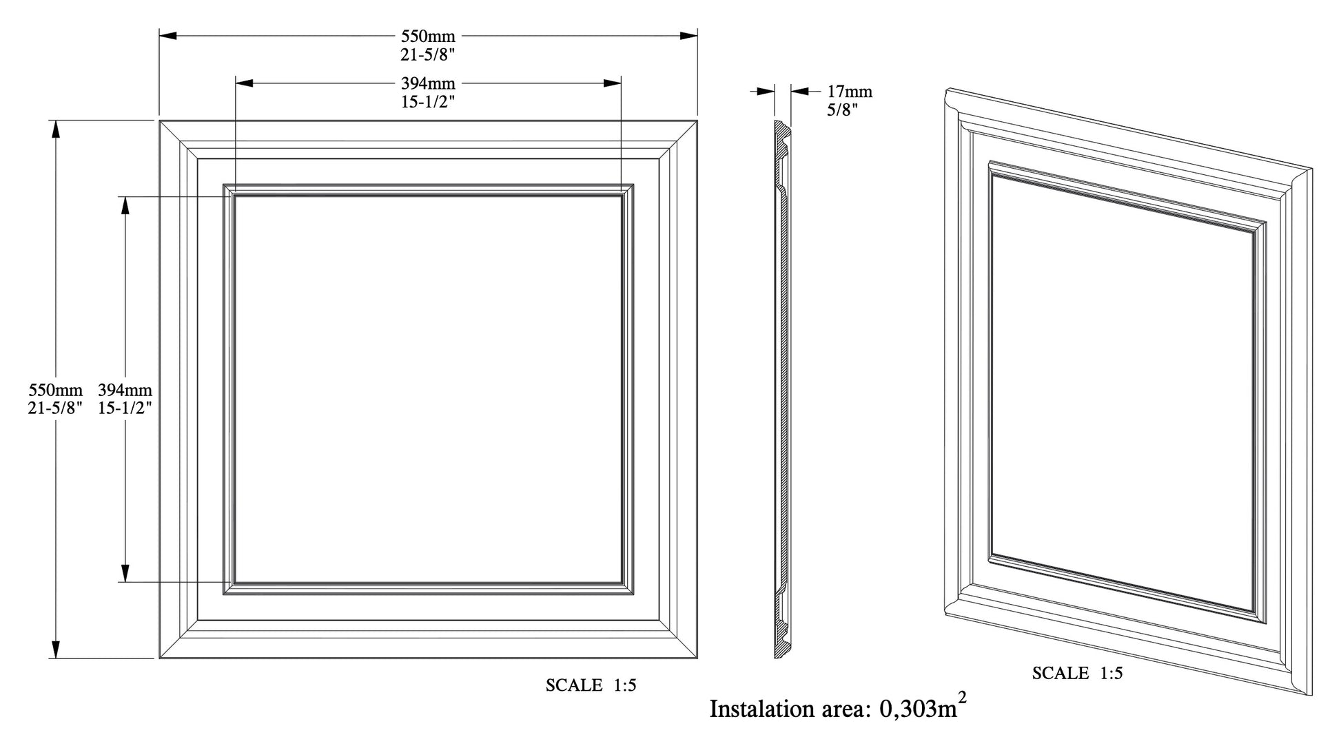 D503 Orac Decor panel drzwiowy – rysunek techniczny z wymiarami w mm (karta techniczna producenta Orac)