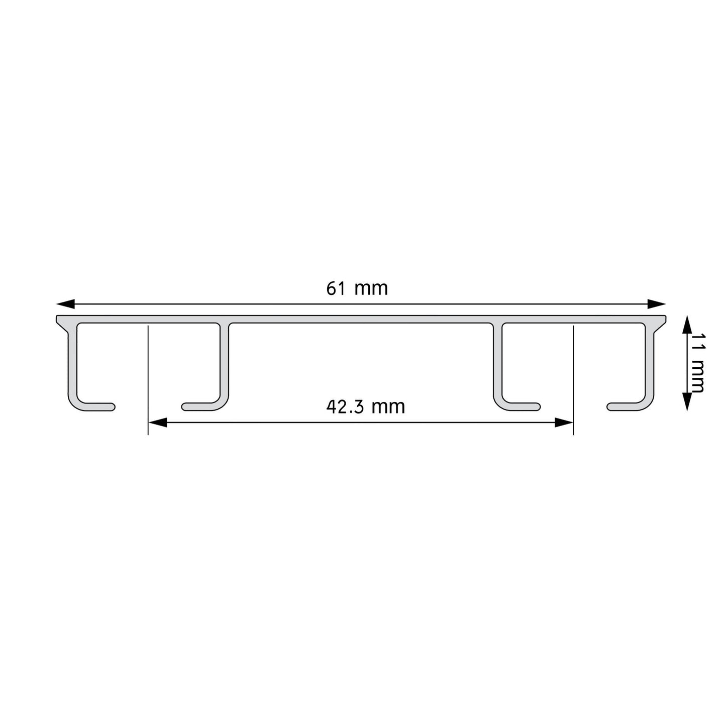 CHII-a20 – przekrój szyny Creativa CH II (61 × 11 mm)