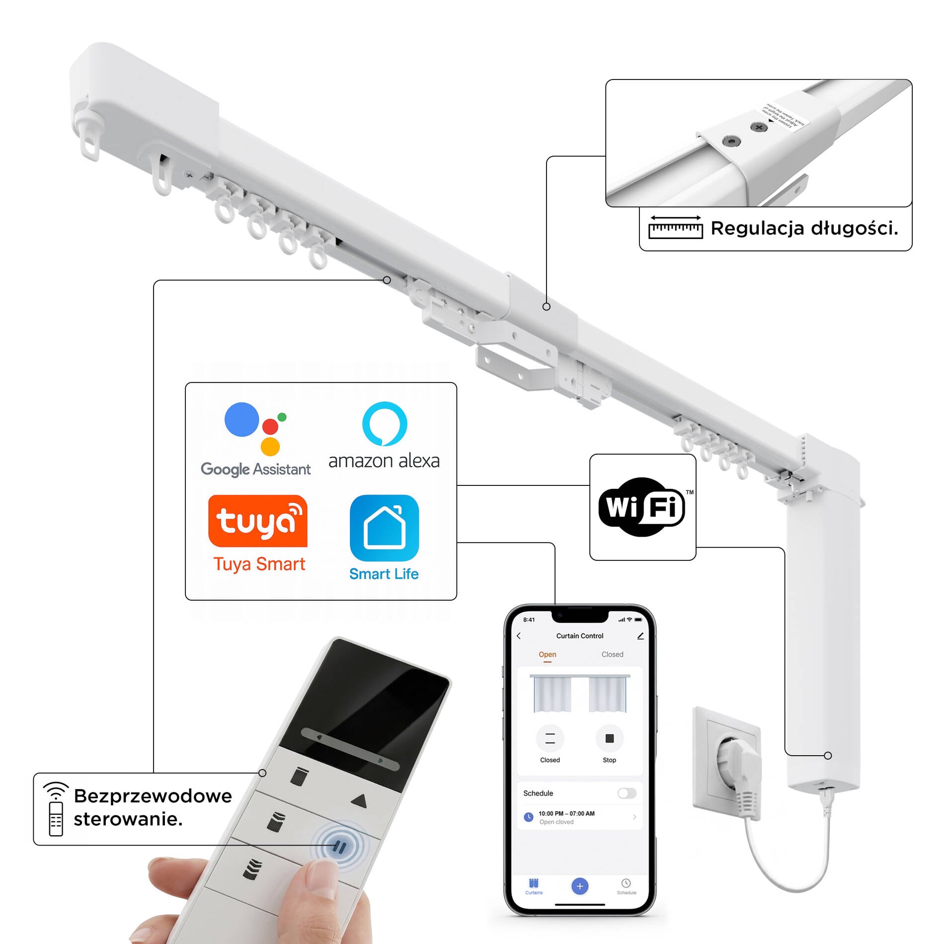 P35-45CMP82 Creativa Karnisz elektryczny 2,5 - 4,5 m z zasilaniem 230 V Wi-Fi z pilotem
