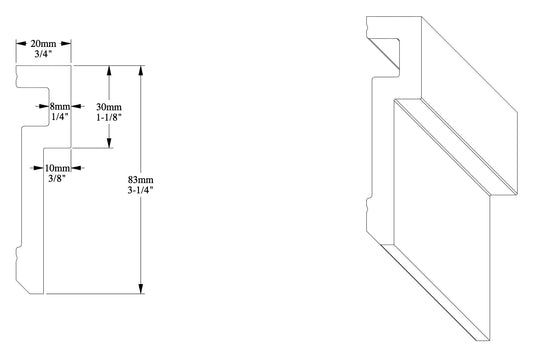 PX198F Orac Decor listwa ścienna – rysunek techniczny z wymiarami w mm (karta techniczna producenta Orac)