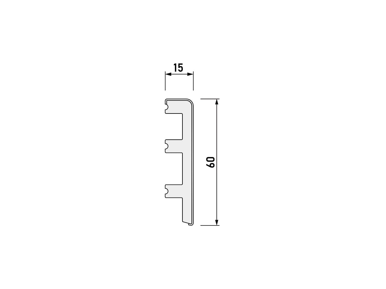 STL65-9003 Creativa Listwa przypodłogowa biała RAL 9003 220 cm – rysunek techniczny