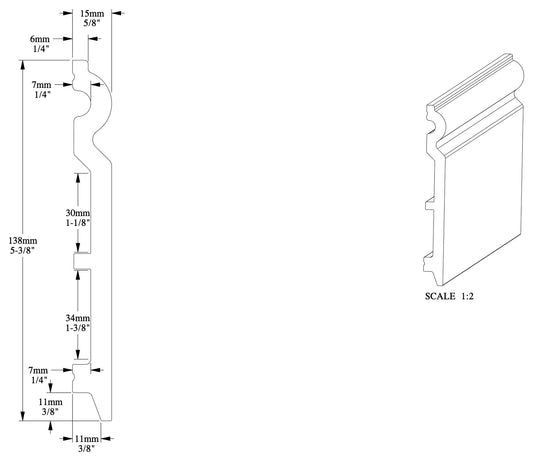 SX138F Orac Decor listwa przypodłogowa – rysunek techniczny z wymiarami w mm (karta techniczna producenta Orac)