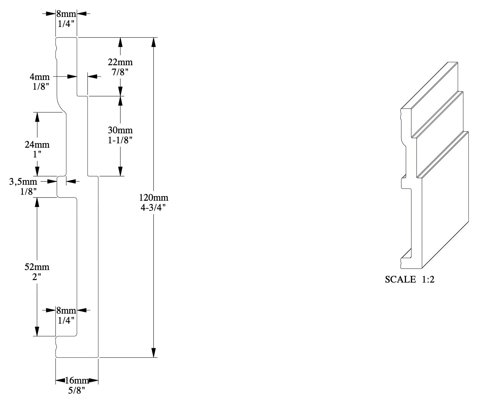 SX180F Orac Decor listwa przypodłogowa – rysunek techniczny z wymiarami w mm (karta techniczna producenta Orac)