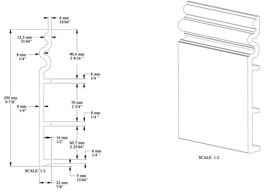 SX193 Orac Decor listwa przypodłogowa – rysunek techniczny z wymiarami w mm (karta techniczna producenta Orac)