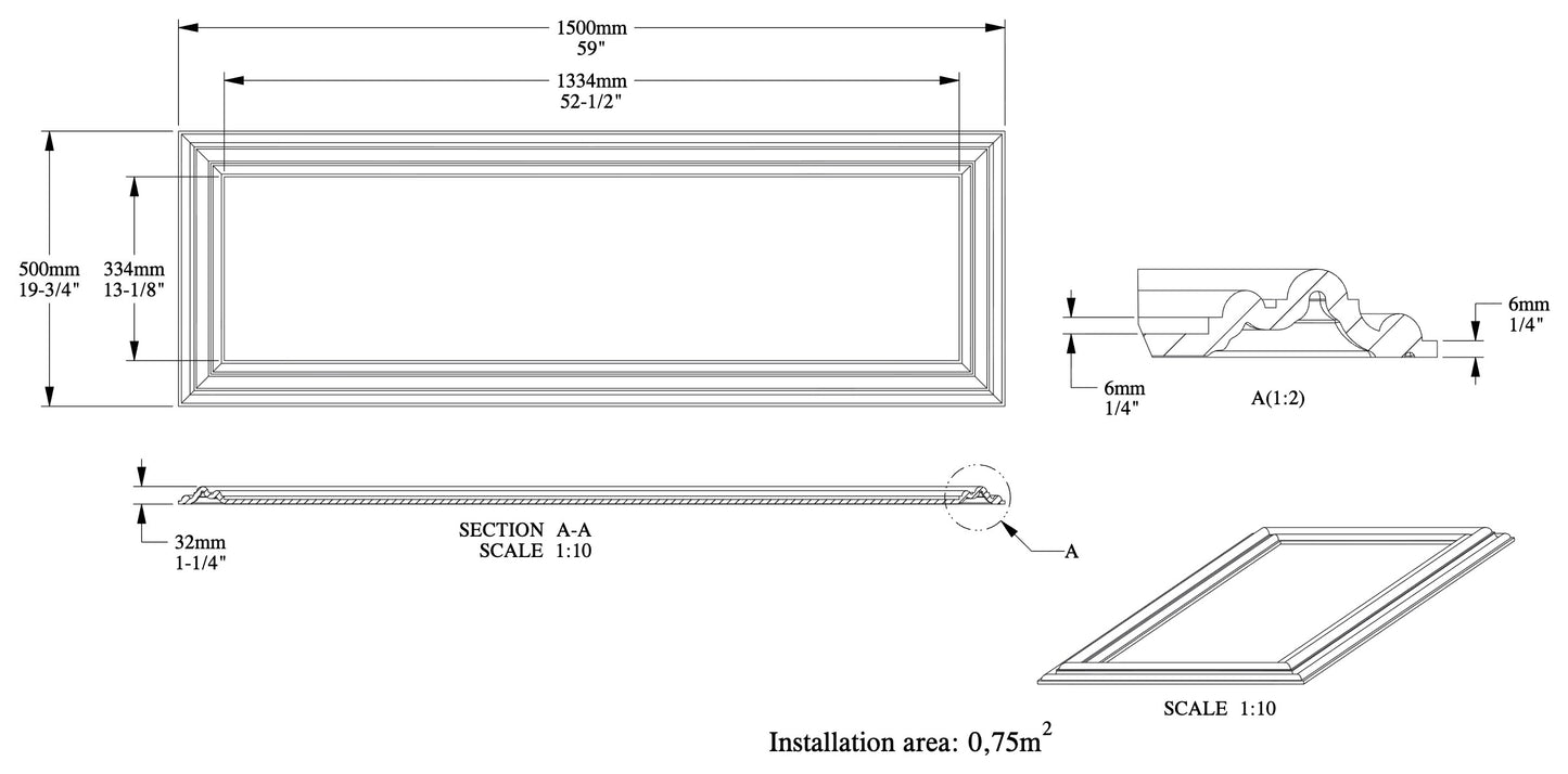 W120 Orac Decor panel ścienny – rysunek techniczny z wymiarami w mm (karta techniczna producenta Orac)