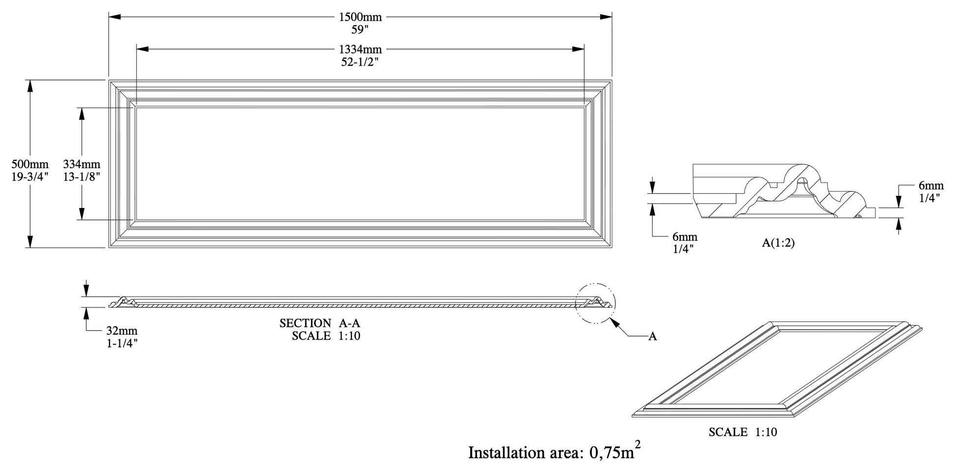 W120 Orac Decor panel ścienny – rysunek techniczny z wymiarami w mm (karta techniczna producenta Orac)