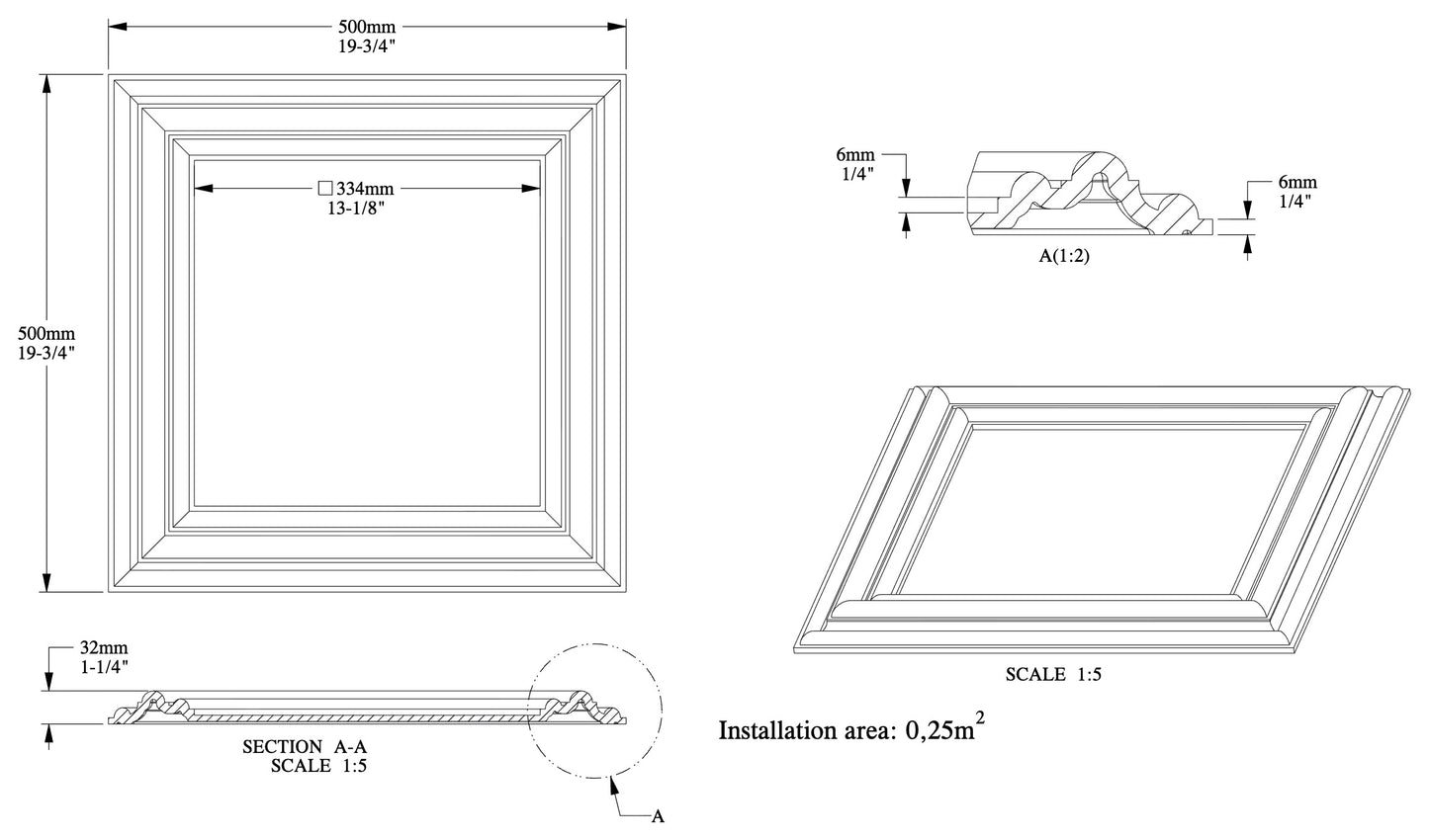 W121 Orac Decor panel ścienny – rysunek techniczny z wymiarami w mm (karta techniczna producenta Orac)