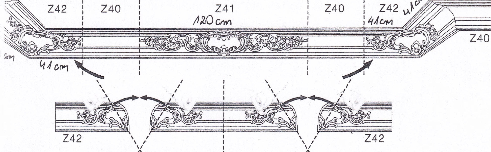 Z41 NMC Listwa sufitowa – schemat narożników do listew Z40/Z41 (materiał producenta)